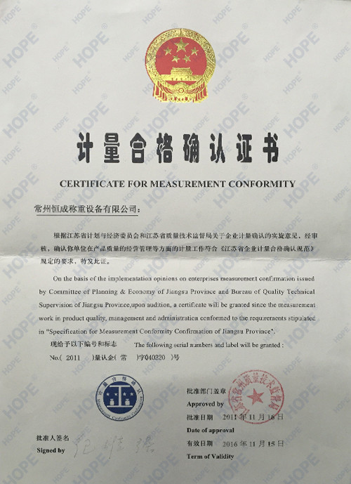 China SMARTWEIGH INSTRUMENT CO.,LTD Certificaten